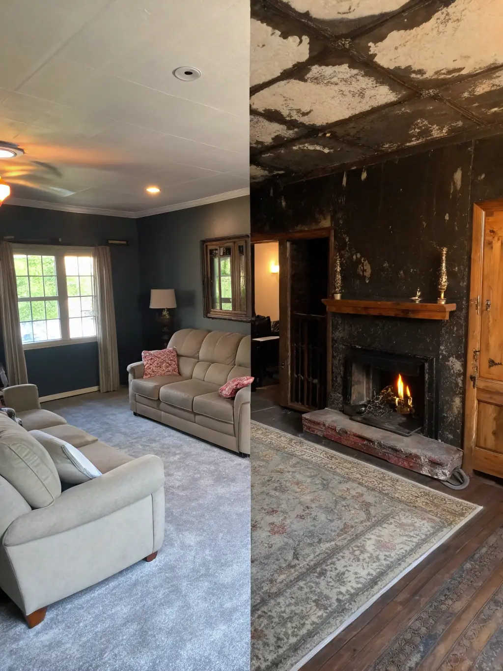 A photo showcasing Queen Creek Waterdamage's completed restoration work, with repaired drywall, new flooring, and restored cabinetry, demonstrating their full-service capabilities.