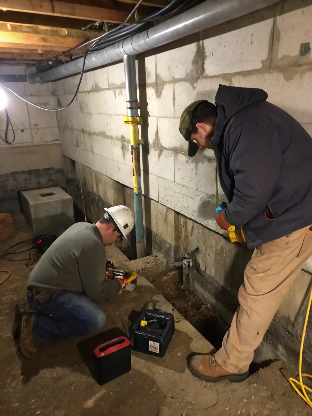 An image of Queen Creek Waterdamage experts inspecting a new home's foundation for potential water damage, highlighting their proactive approach to new home protection.